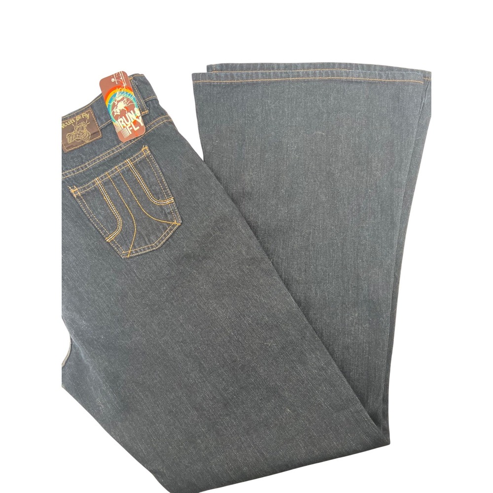 RUN & FLY Women's Bell Bottom Jeans Dark Wash Size 40" Flare Leg‎ Denim UK made